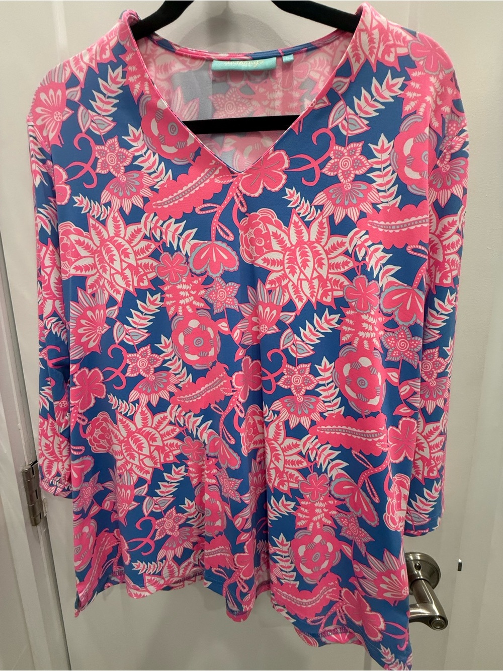 Bright Pink Floral V-Neck Tunic Top
